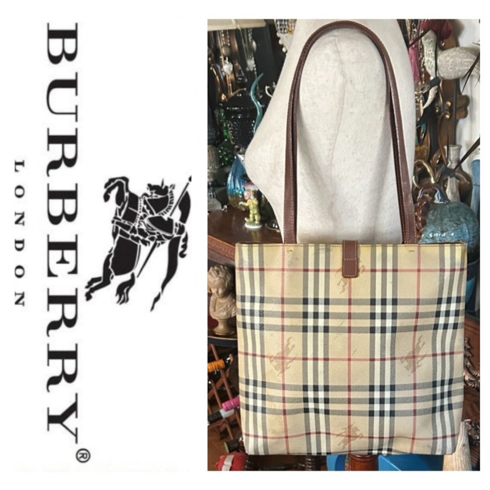 Vintage Burberry Tan and Brown Checkered Tote Bag - Picture 2 of 16